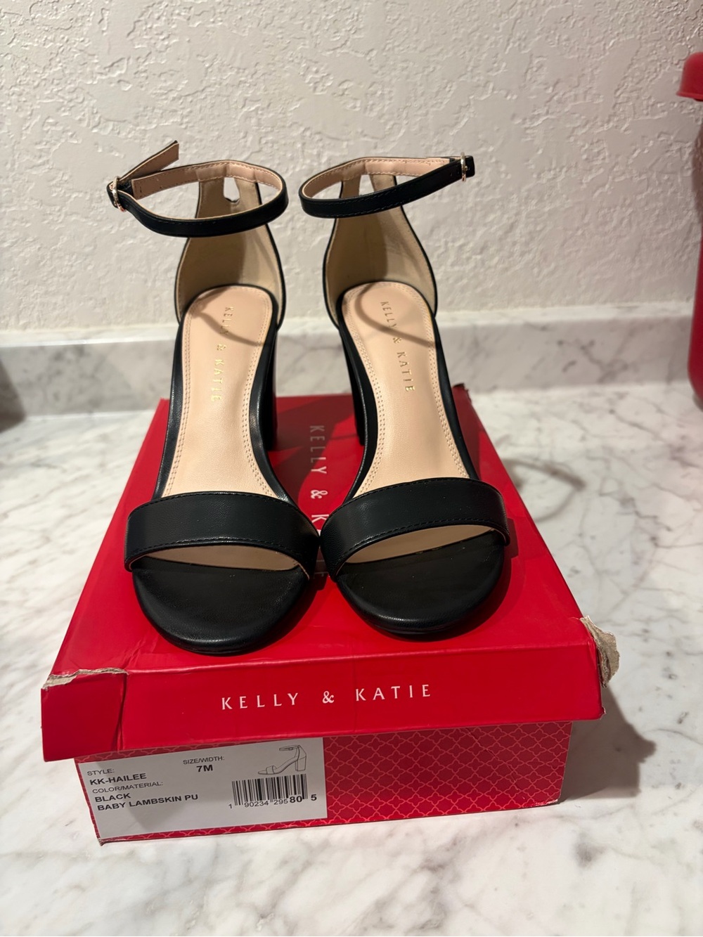 Kelly & Katie Black Ankle-Strap Open-Toe Block Heels